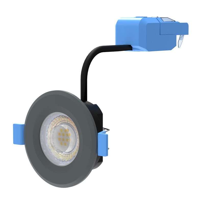 full shot of a charcoal grey CCT fixed LED downlight