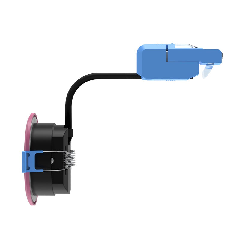 side of a pink fire rated LED downlight
