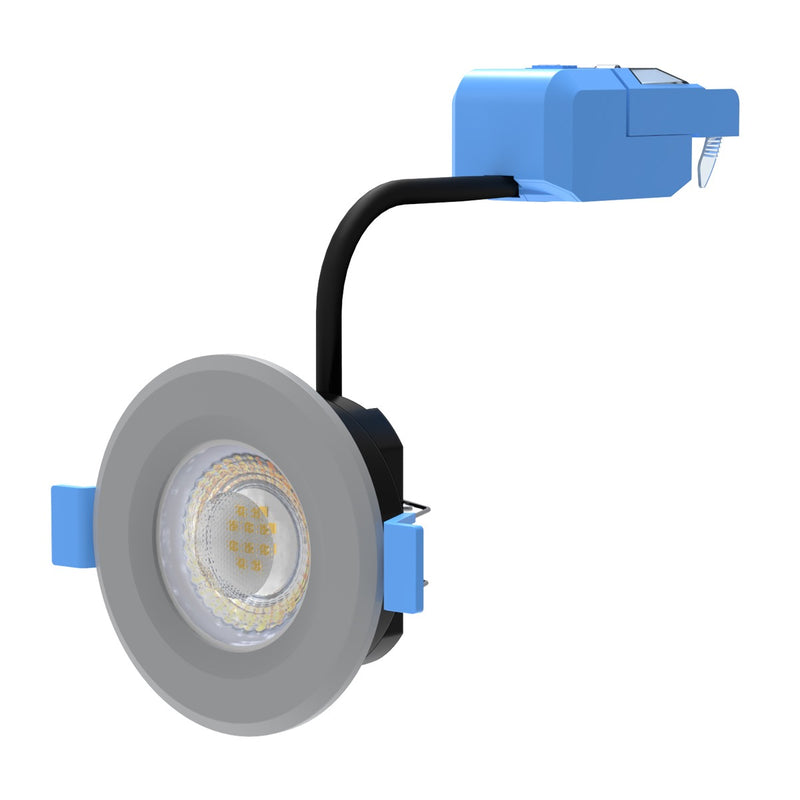 full shot of a light grey fire rated LED downlight