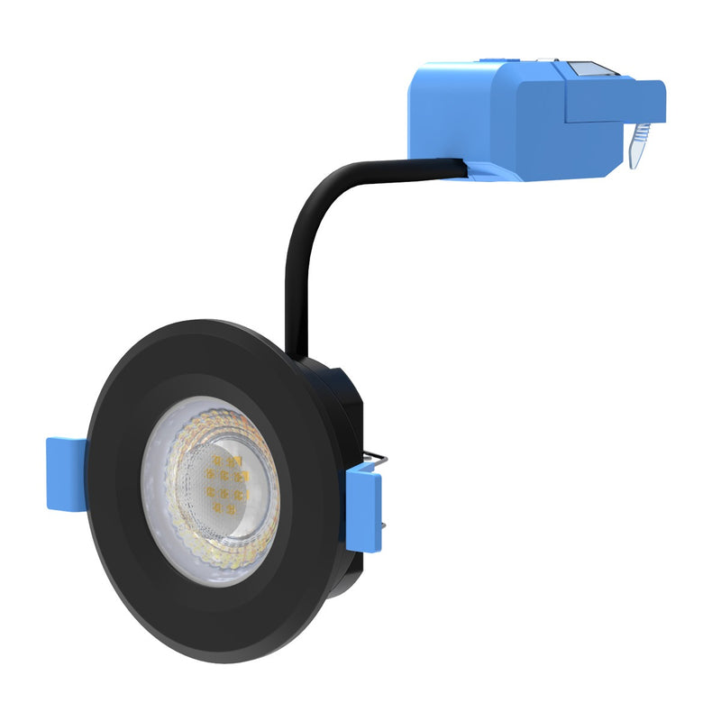 side of a black fire-rated LED downlight