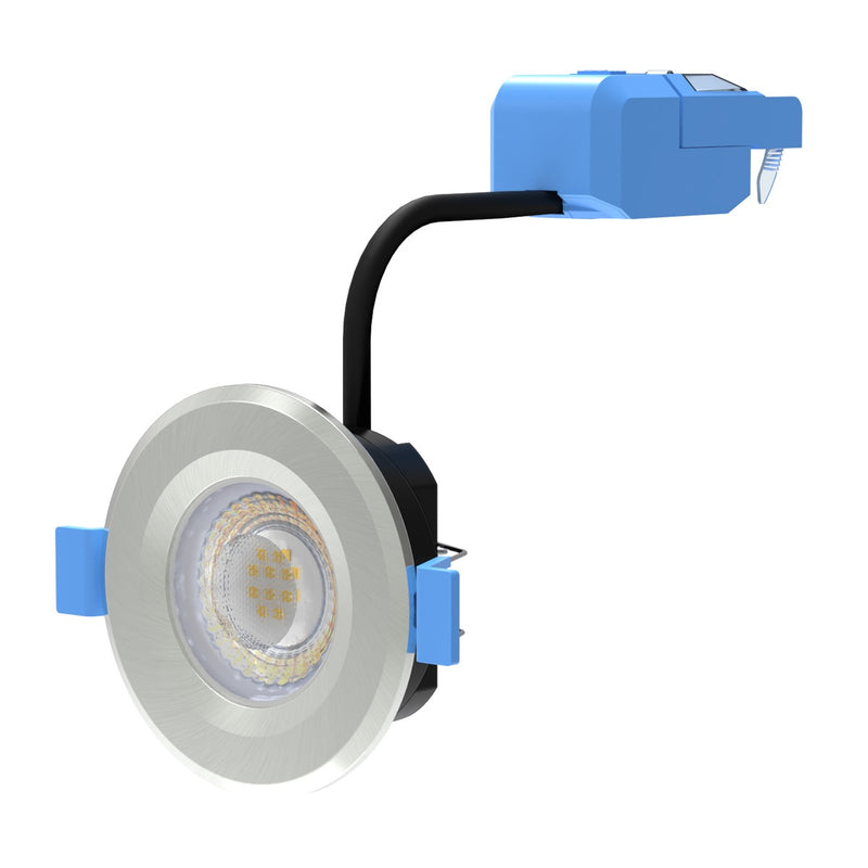 full shot of a satin nickel fire rated LEd downlight