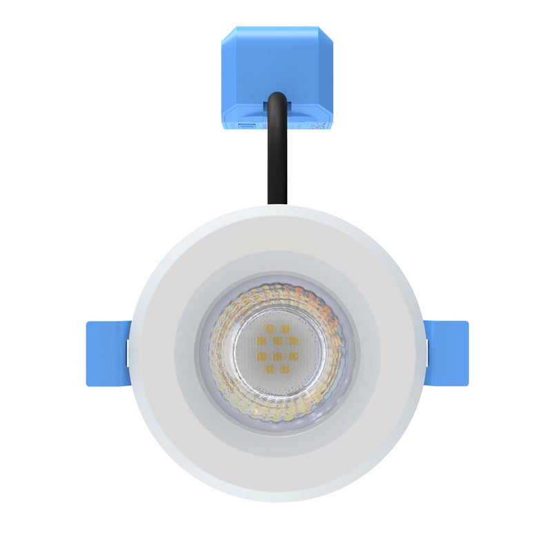 front of a white fixed CCT LED downlight