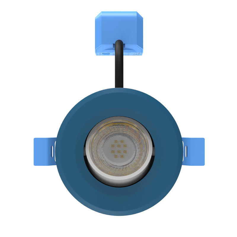front of a blue CCT tilt LED downlight