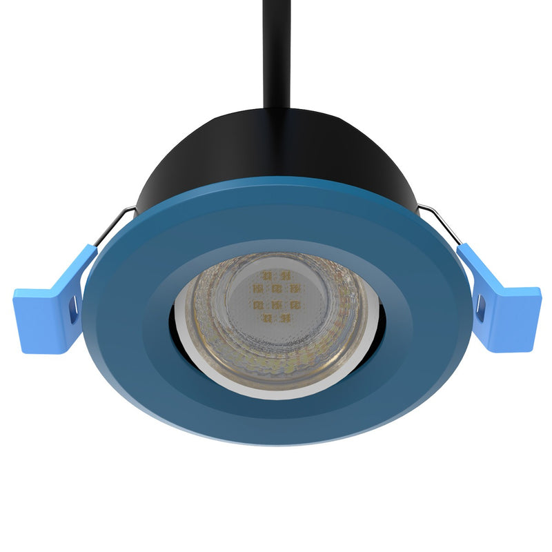 top of a blue CCT tilt LED downlight