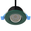 close up of a green CCT tilt downlight