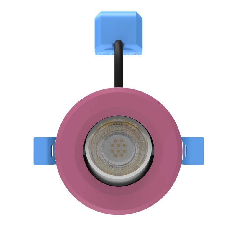 front of a pink CCT tilt LED downlight