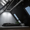 bedroom with black LED downlights