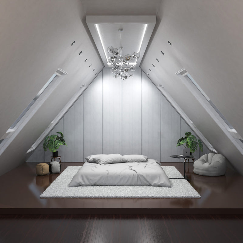 bedroom with mounted charcoal grey tilt CCT downlights