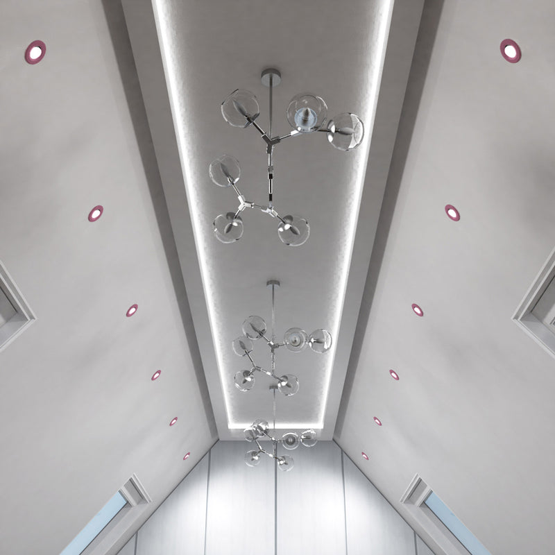 ceiling with pink LED downlights
