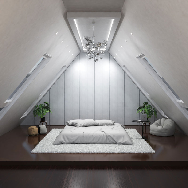 bedroom with mounted white CCT tilt downlights