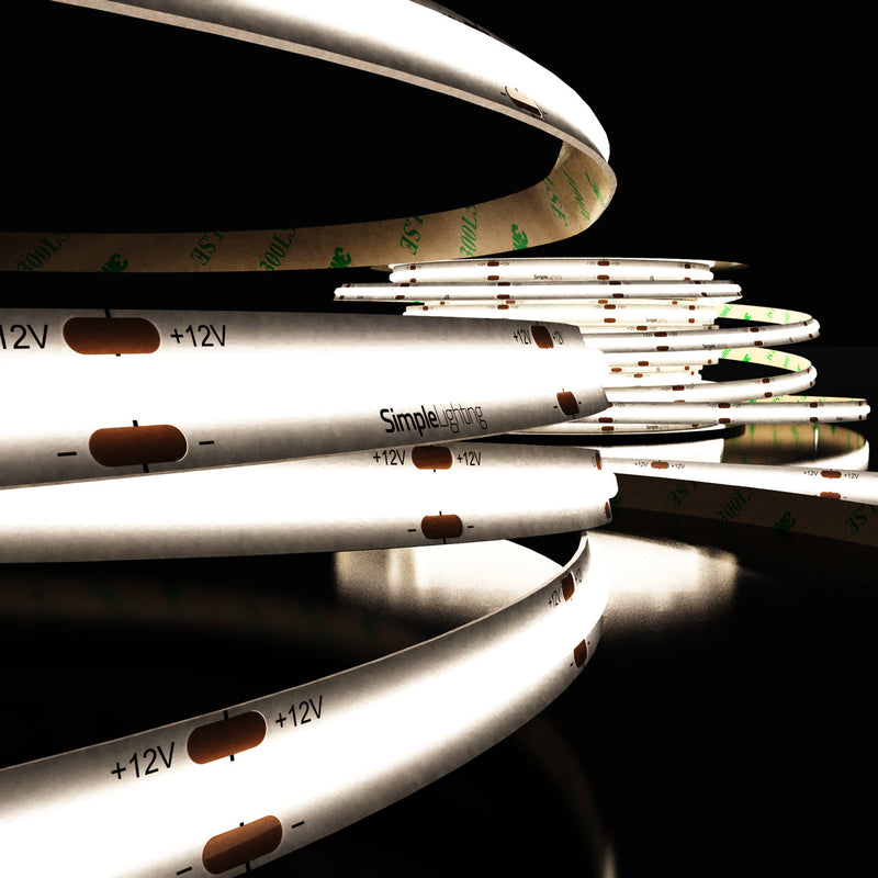 close up of a natural white COB strip light