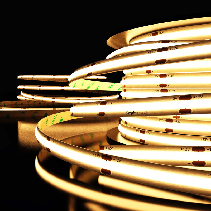 side shot of a warm white COB LED strip
