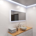 side close up of a bathroom with cool white CBO LED strip lights