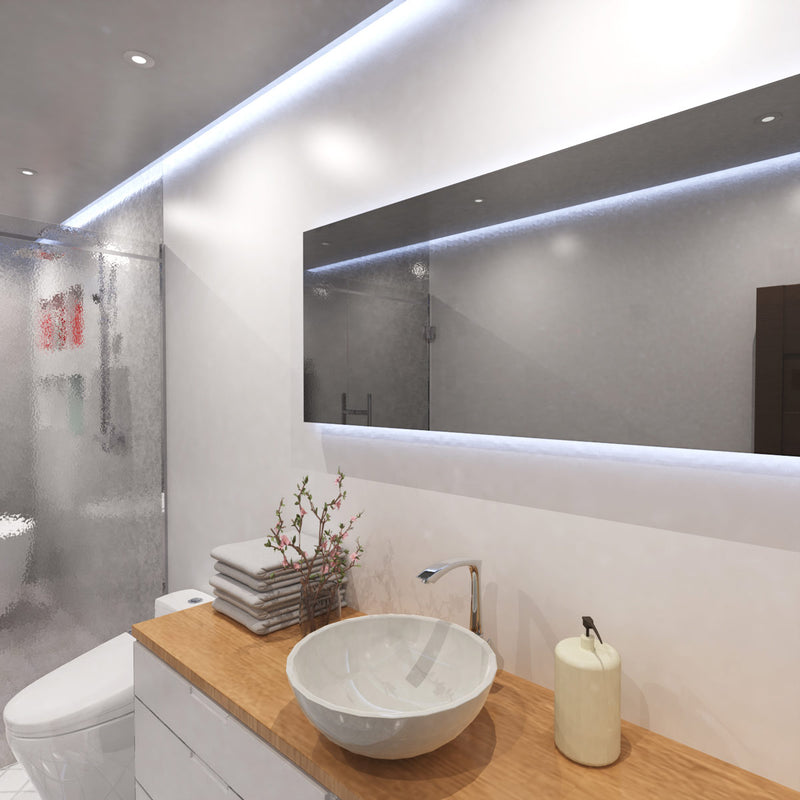 bathroom vanity with cool white COB LED strips