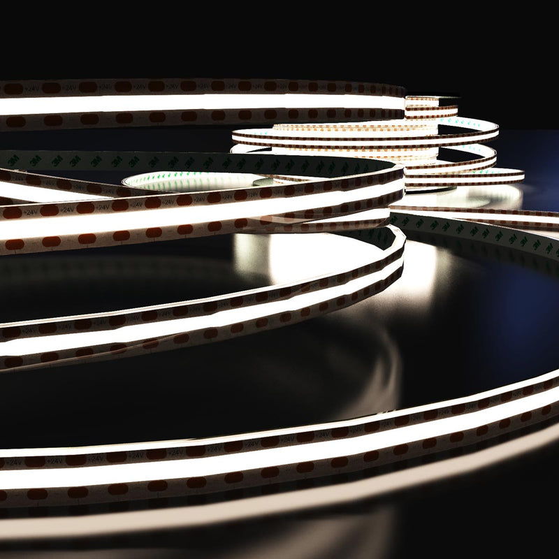 close up of a Natural white light COB LED tape