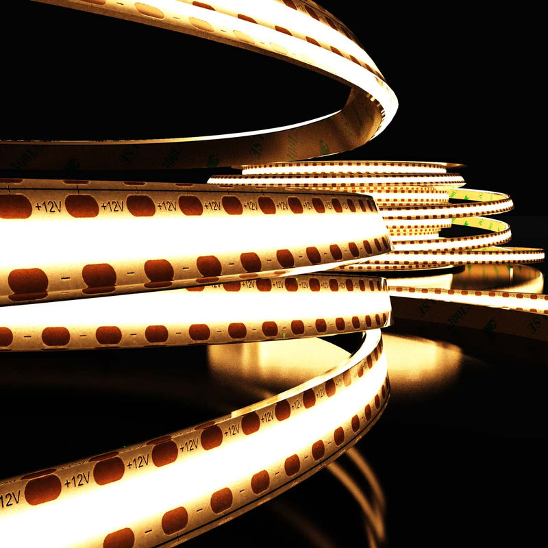 close up of a warm white COB LED strip