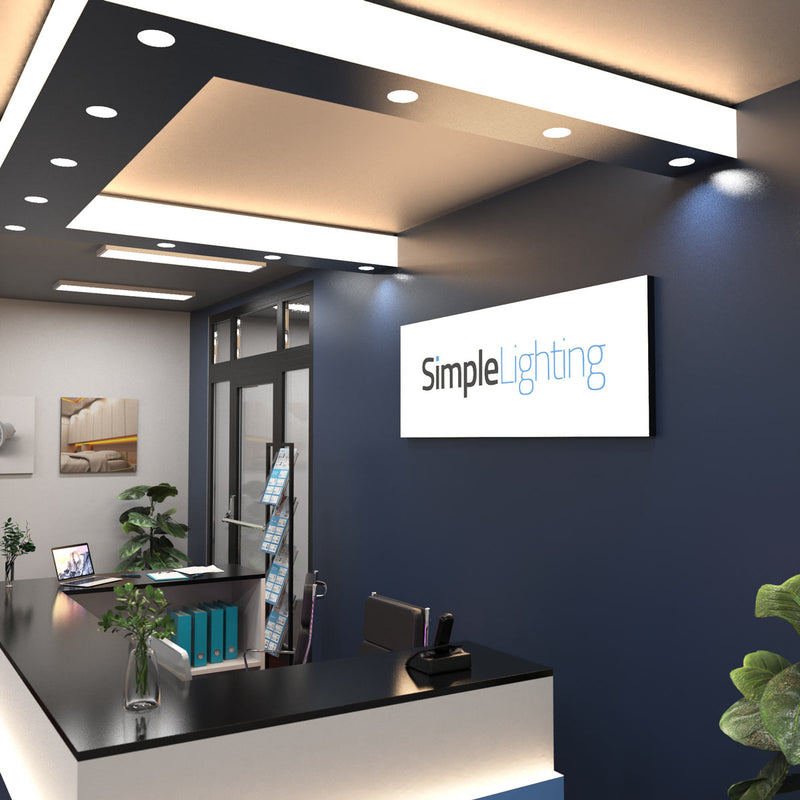 side of an office reception with an LED sheet simple lighting  signage 
