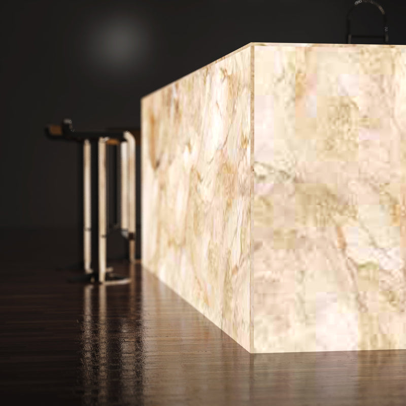 Illuminated kitchen island in natural white light