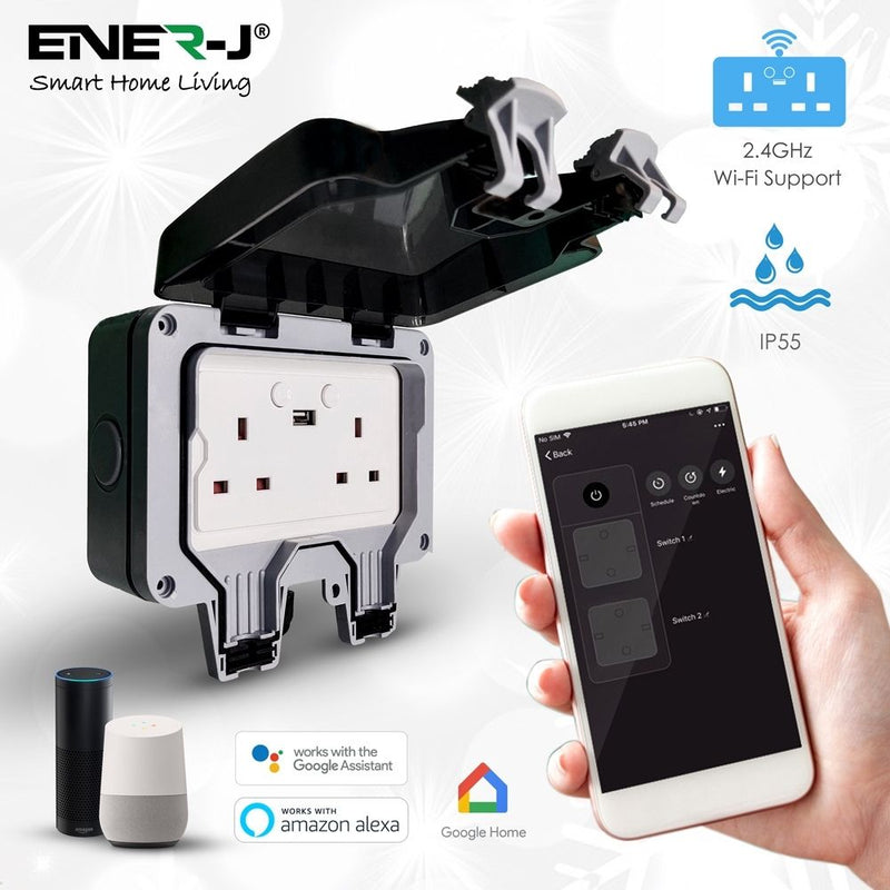 Smart WiFi Double Socket with USB Port with technical specs