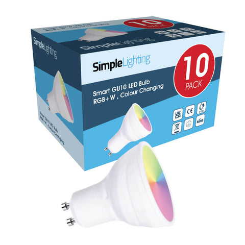 Pack of 10 Smart GU10 Colour Changing RGB + W Bulb