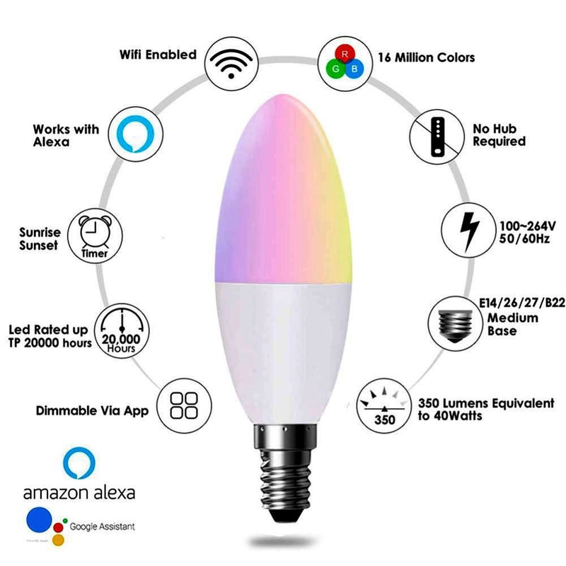 candle LED smart bulb with technical specs