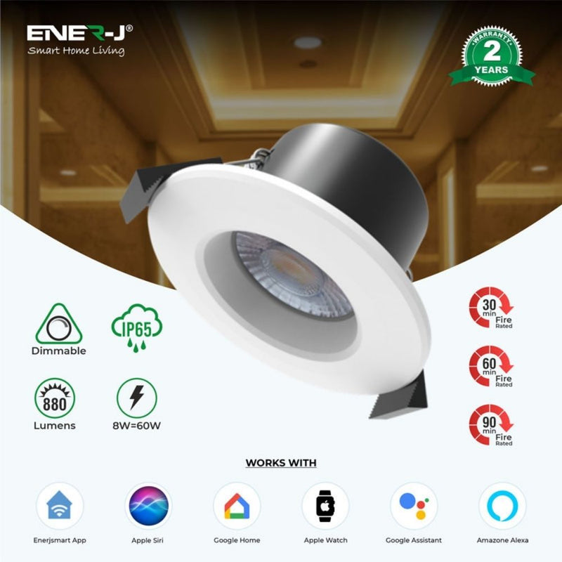 8W CCT Changeable and Dimmable, Smart Fire Rated Downlight with tech specs