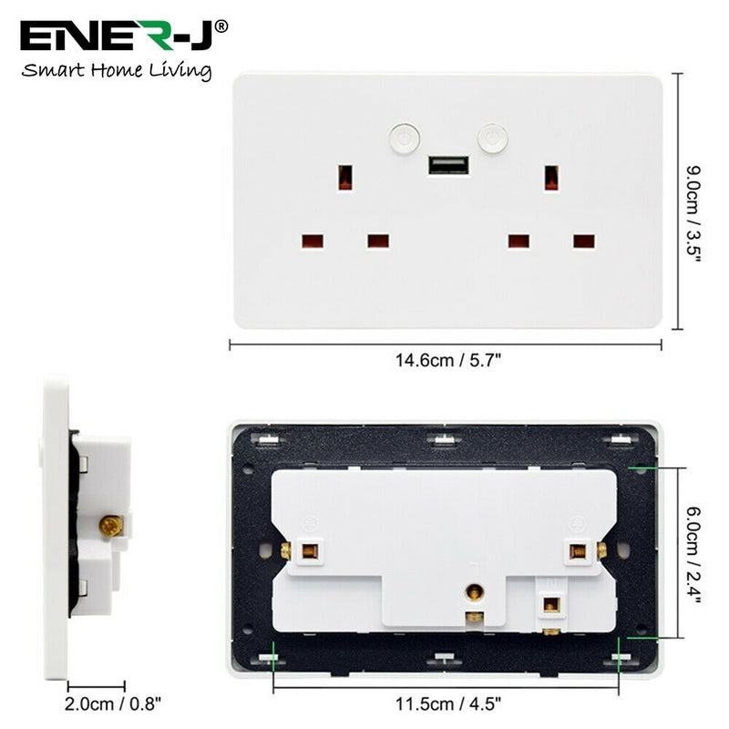 dimensions of a double socket smart switch with USB port