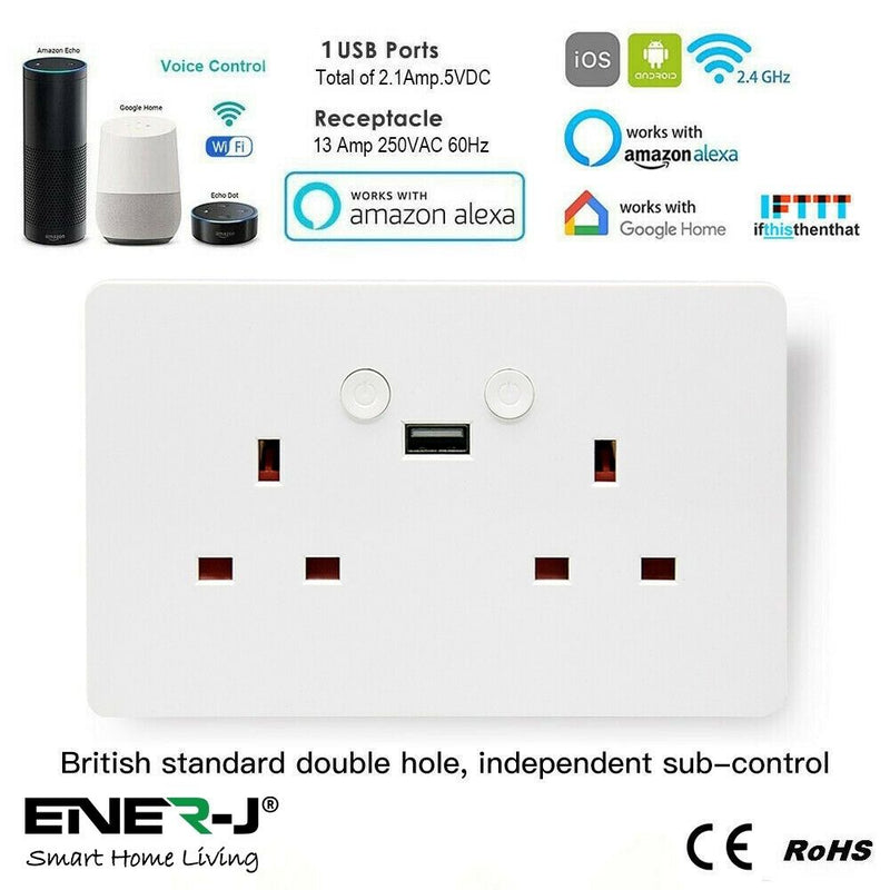 double socket smart switch with USB port with tech specs