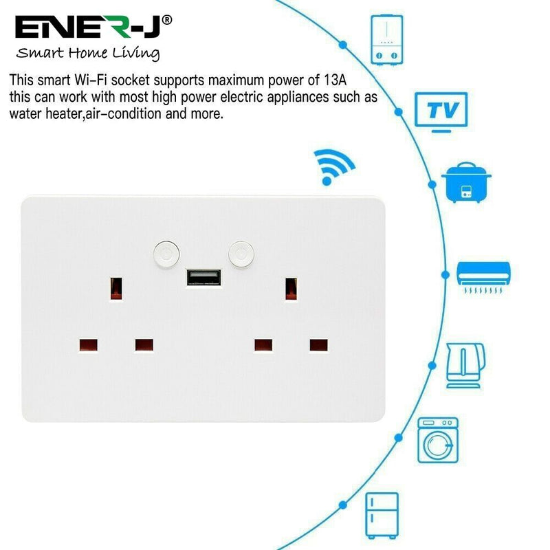 double socket smart switch with USB port with compatibility details