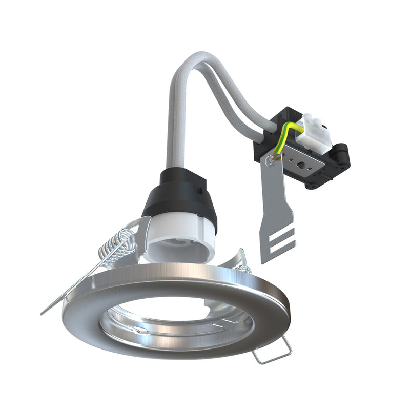 Side view of a brushed chome downlight