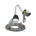 side view of a polished chrome downlight
