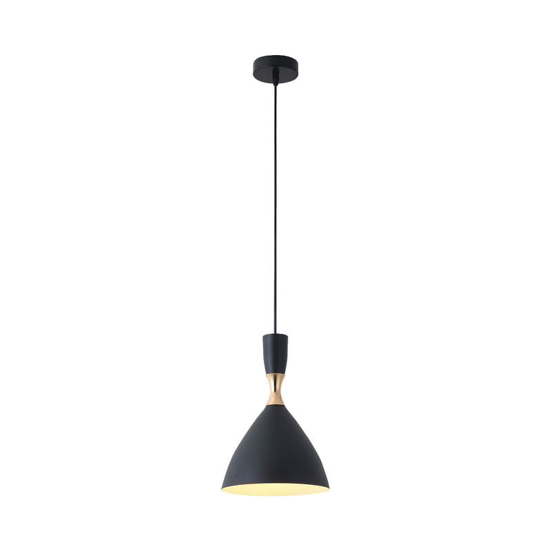 black cone LED pendant lights with gold accent