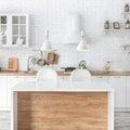 kitchen with mounted White Cone Pendant Lights with Gold Accent 