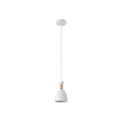 White Cone LED Pendant Light with Wood Accent