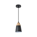 Black Cylindrical LED Pendant Light with Wooden Crown 