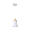White Cylindrical LED Pendant Light with Wooden Crown 