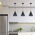 Mounted Black Cone Pendant Light with Round Edges and Wood Accent