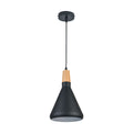 Black Cone Pendant Light with Round Edges and Wood Accent