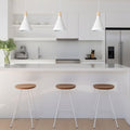 Installed White Cone LED Pendant Light with Round Edges and Wood Accent 