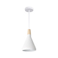 White Cone LED Pendant Light with Round Edges and Wood Accent 