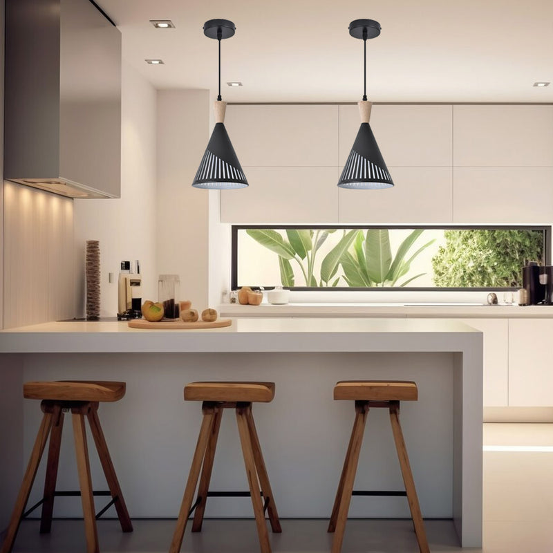 Mounted Cone-Shaped Ceiling Pendant Light with a Black Finish