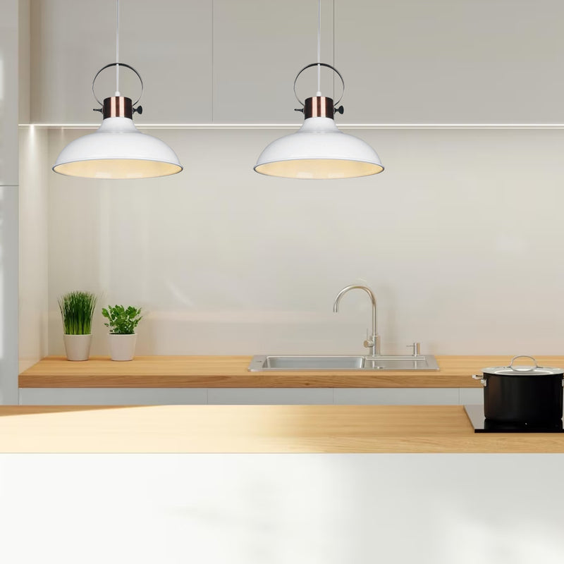 Installed Industrial Style White Pendant Light
