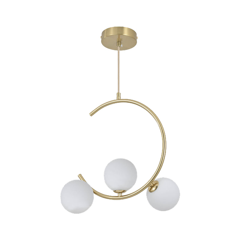 Crescent Shaped Pendant Light with Three Glass Spheres 