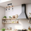 Installed Ceiling Pendant with Exposed Bulbs Wrapped Around a Wood Plank 