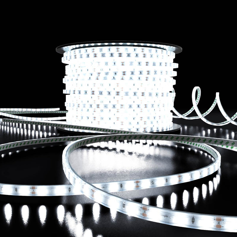 Outdoors Cool White LED Tape strip Lighting on the reel switched on