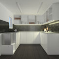 Kitchen illuminated by a warm white T5 LED cabinet light.