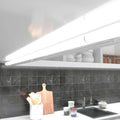 Cool white glow of the T5 LED under-cabinet light.