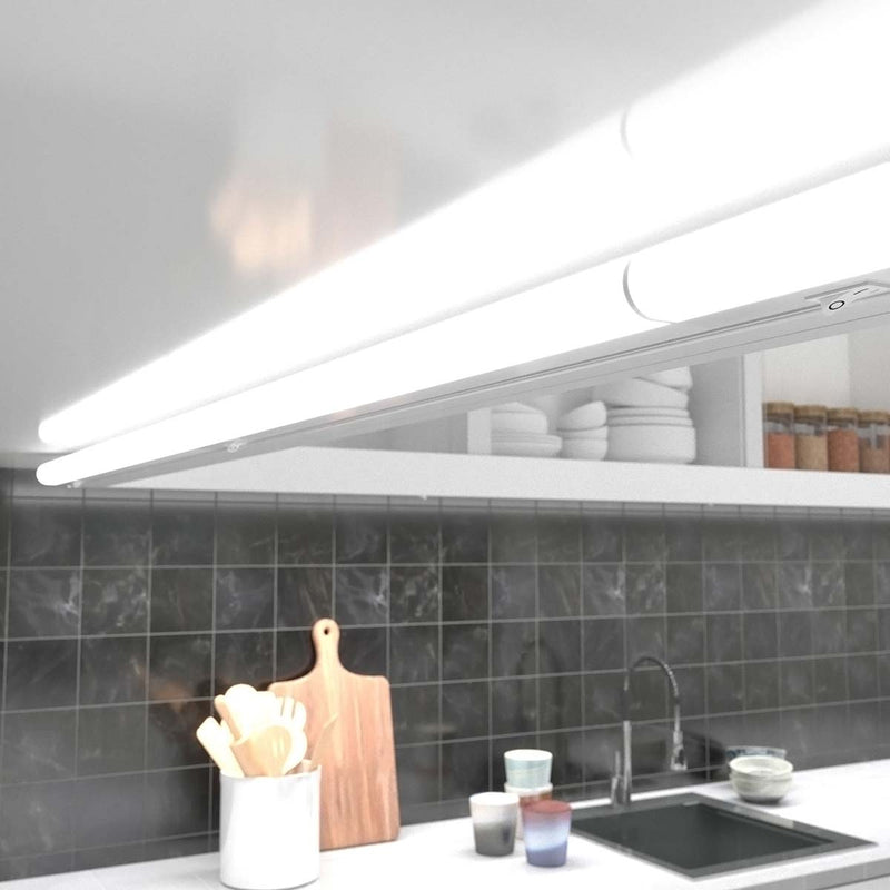 Cool white glow of the T5 LED under-cabinet light.