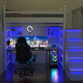 game room with blue strip lights