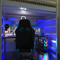 game room with blue strip